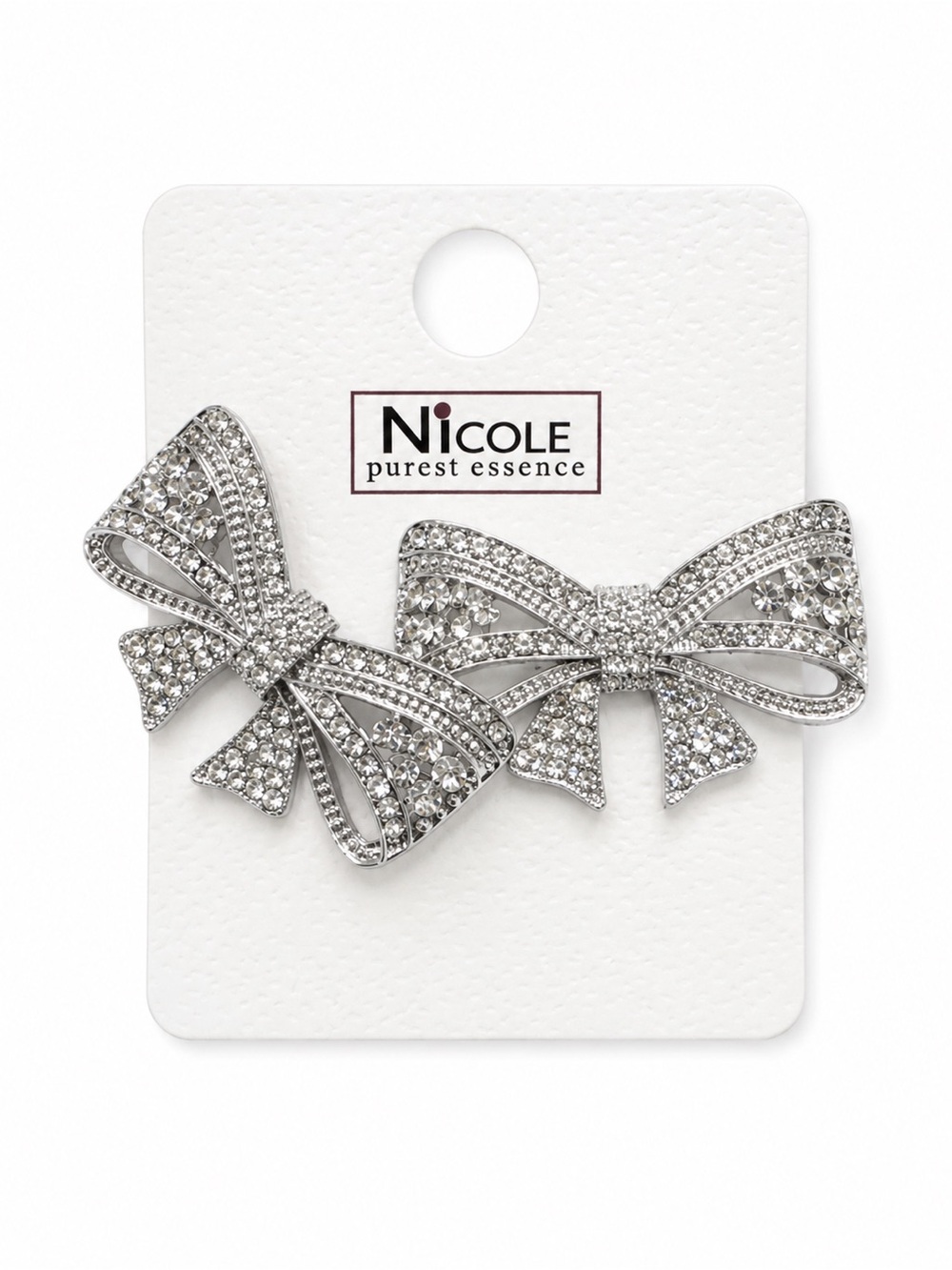 Nicole Purest Essence Silver Rhinestone Bow Stud Sparkly  Earrings NWT